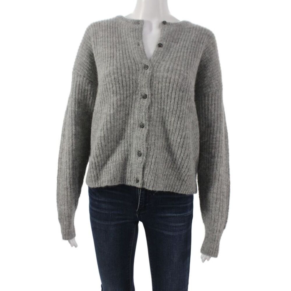 Jenni Kayne Unisex Cardigan Gray V Neck Button Alpaca Wool Size XS